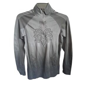 Athleta Gray Ombre Medallion‎ 1/4 Zip Long Sleeve Top Women's M Activewear